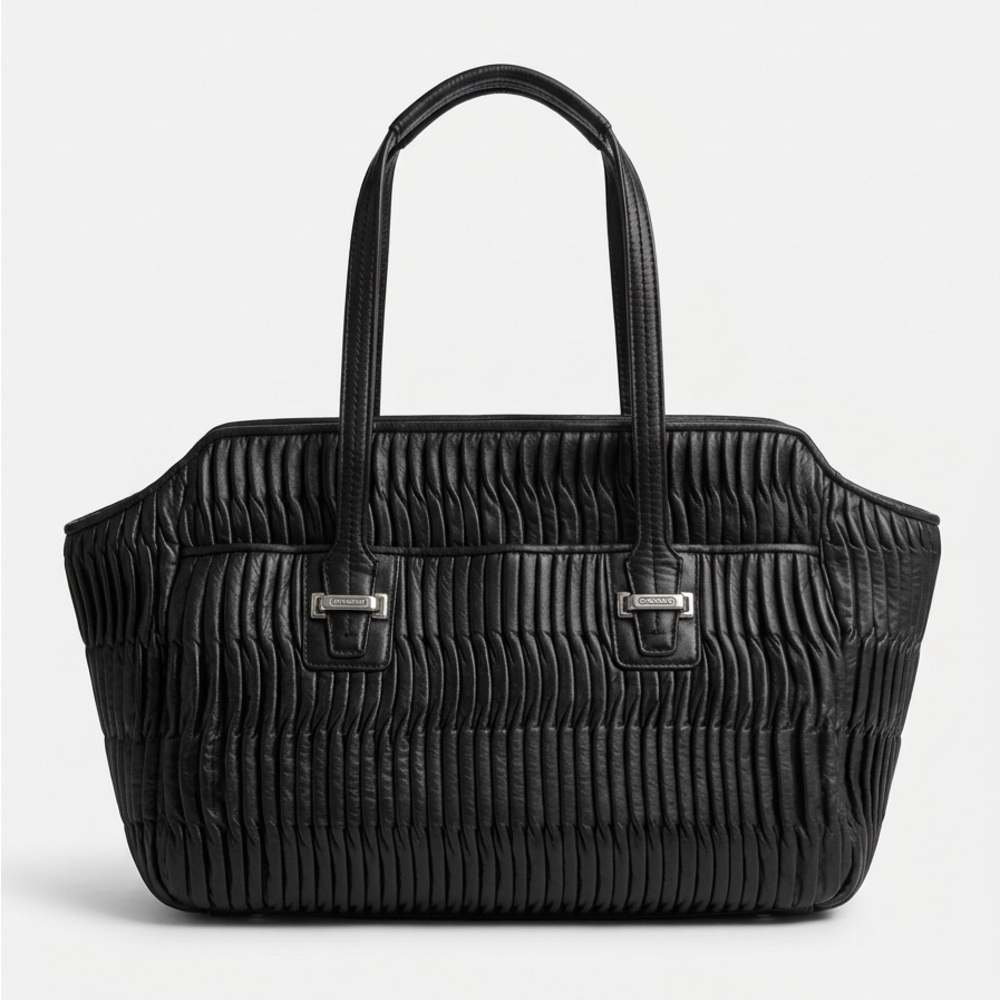 Coach Taylor Gathered Leather Alexis Carryall Black Tote Bag